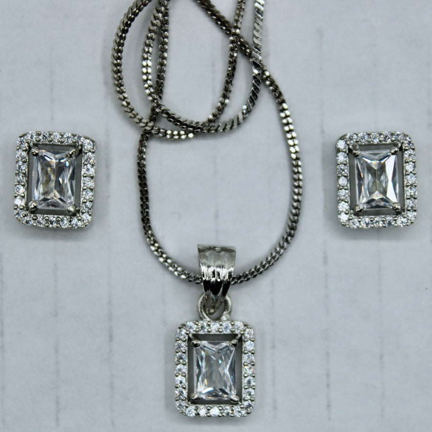 Baguette Cut Cubic Zirconia Pendant Set - E2293