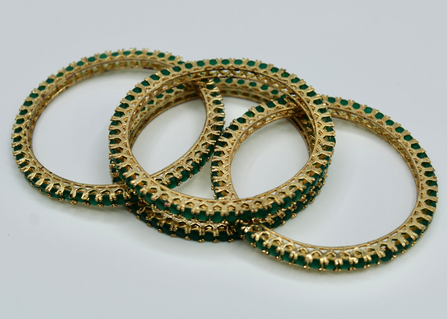 Traditional Golden Cubic Zironia Bangle Set - E2249