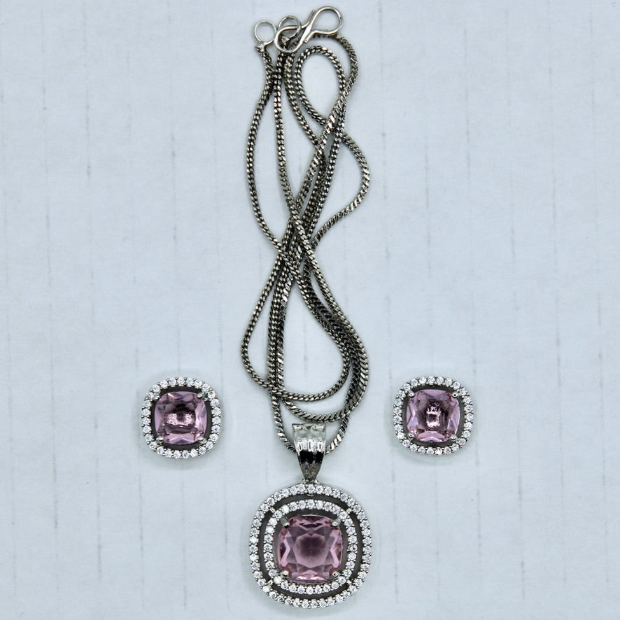 Old Mine Cut Cubic Zirconia Pendant Set - E2292