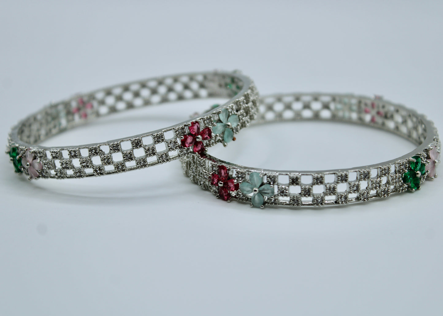 Floral Cubic Zirconia Bangle Set - E2252