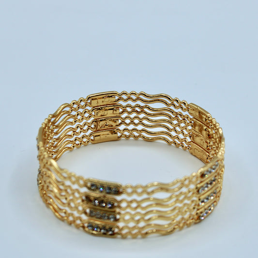 Cubic Zirconia Studded Golden Bangle Set - E2257