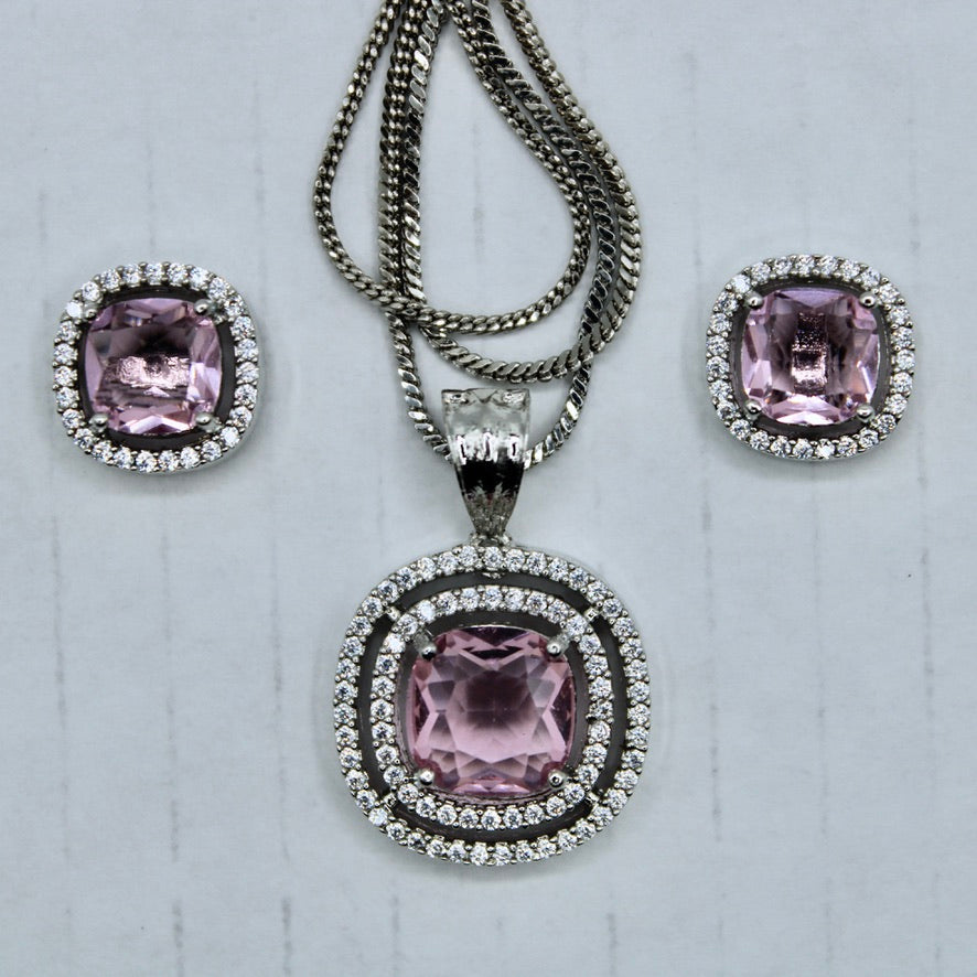 Old Mine Cut Cubic Zirconia Pendant Set - E2292