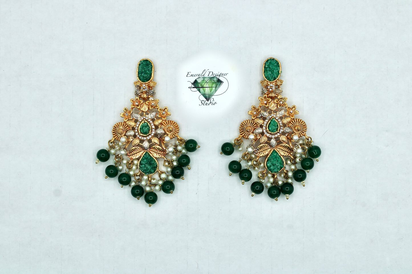 Crushed Stone and Faux Pearl Earrings - E4010