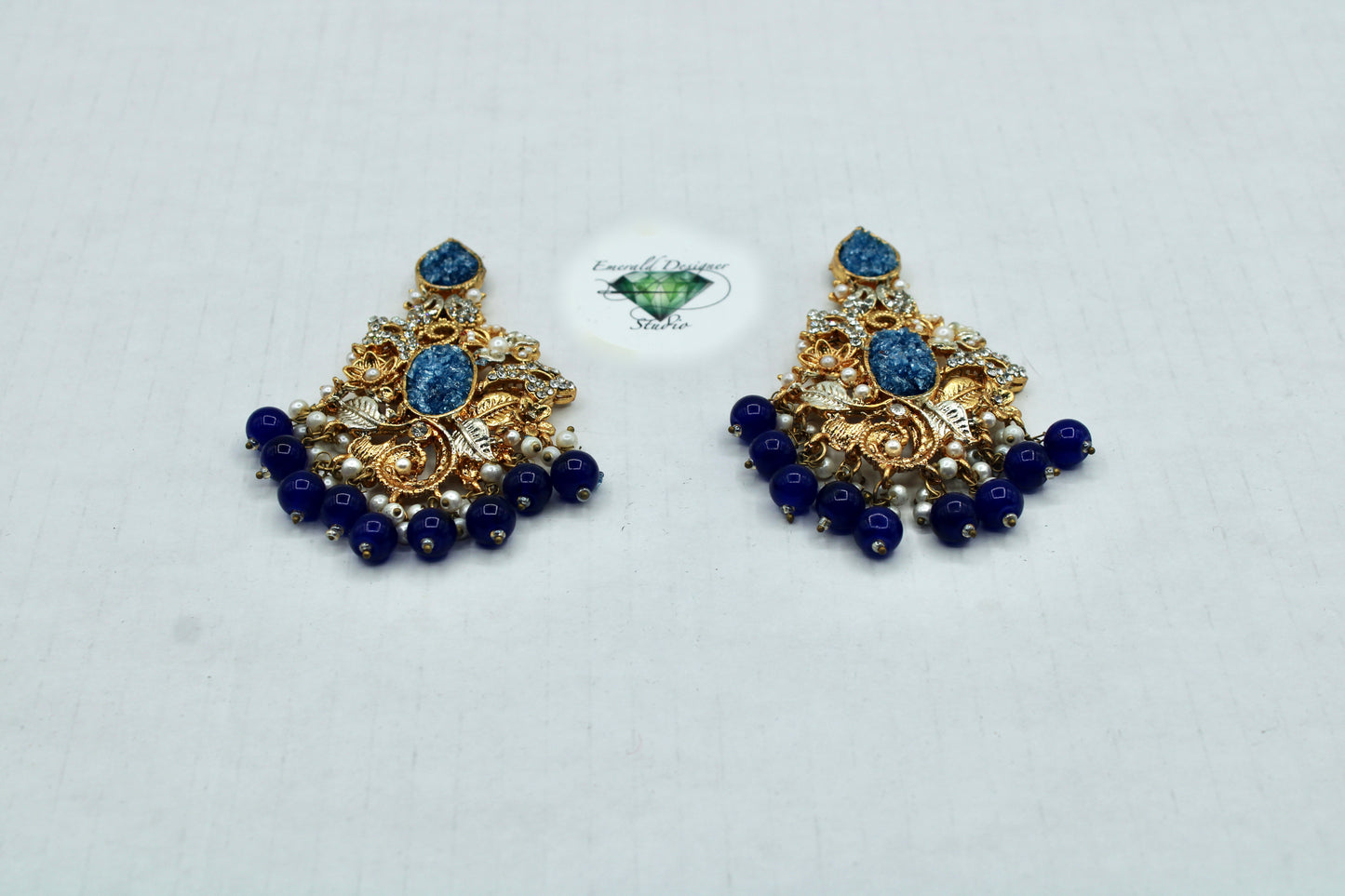 Crushed Stone and Faux Pearl Earrings - E4010