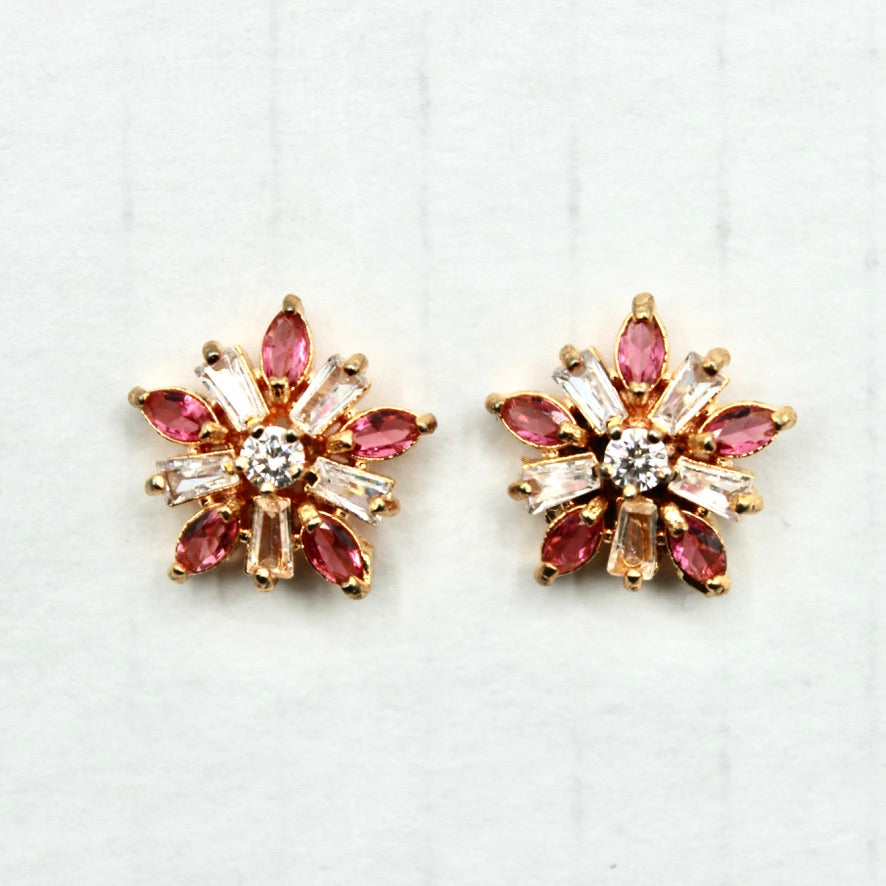Two-Toned Floral Cubic Zirconia Studs - E2342