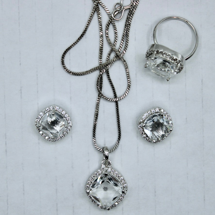 Old Mine Cut Cubic Zirconia Pendant and Ring Set - E2287