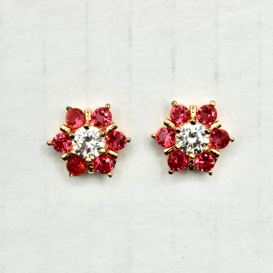 Two-Toned Floral Traditional Cubic Zirconia Studs - E2341