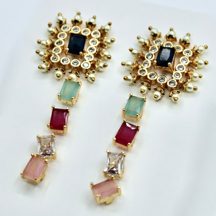 5-in-1 Cubic Zirconia and Faux Pearl Studs - E2349