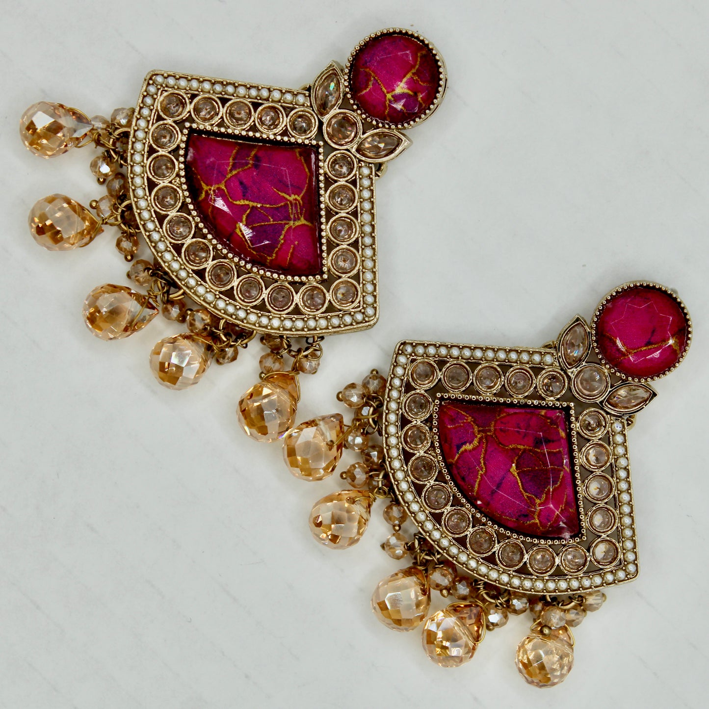 Mosaic Stone and Crystal Earrings - E550