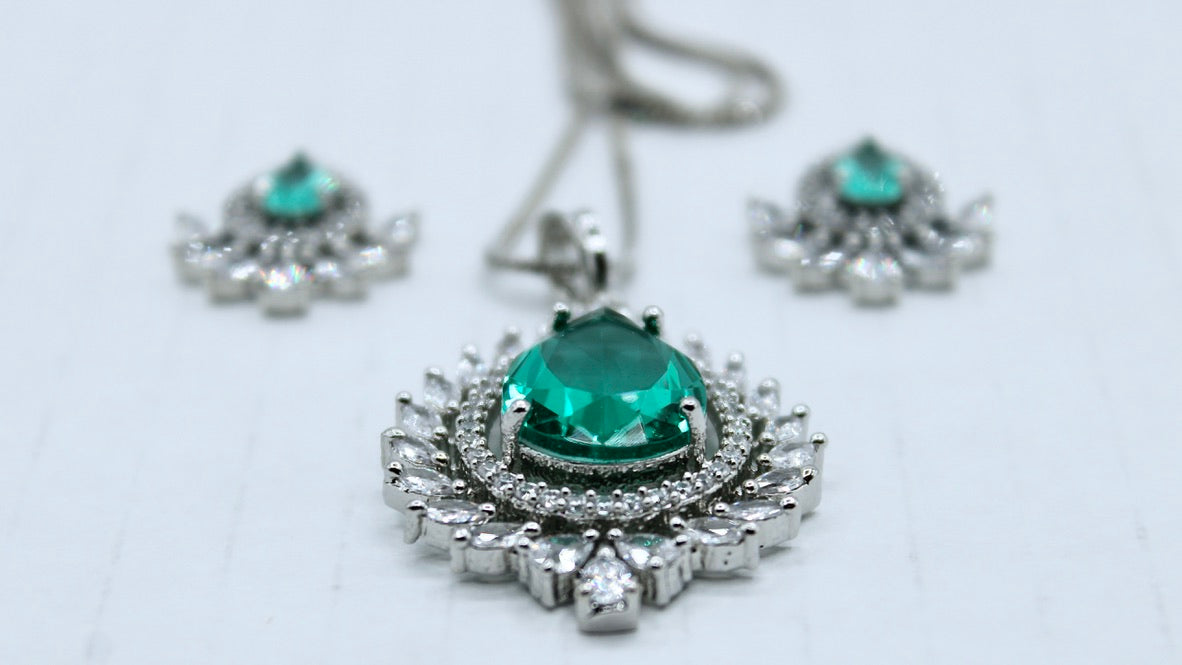 Pear and Marquis Cut Cubic Zirconia Pendant Set - E2285
