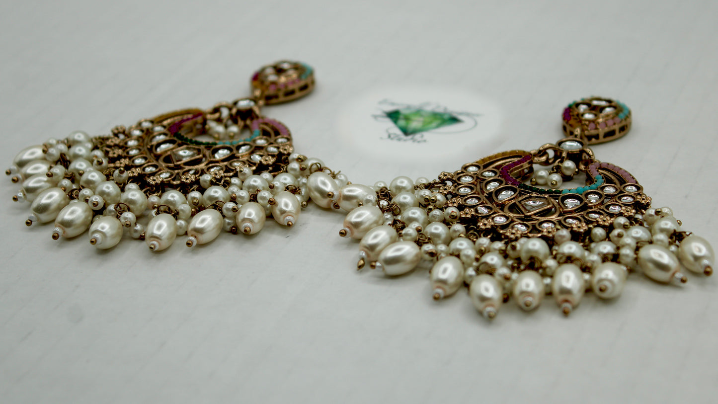 Nauratan Bead and Faux Kundan Earrings - E567