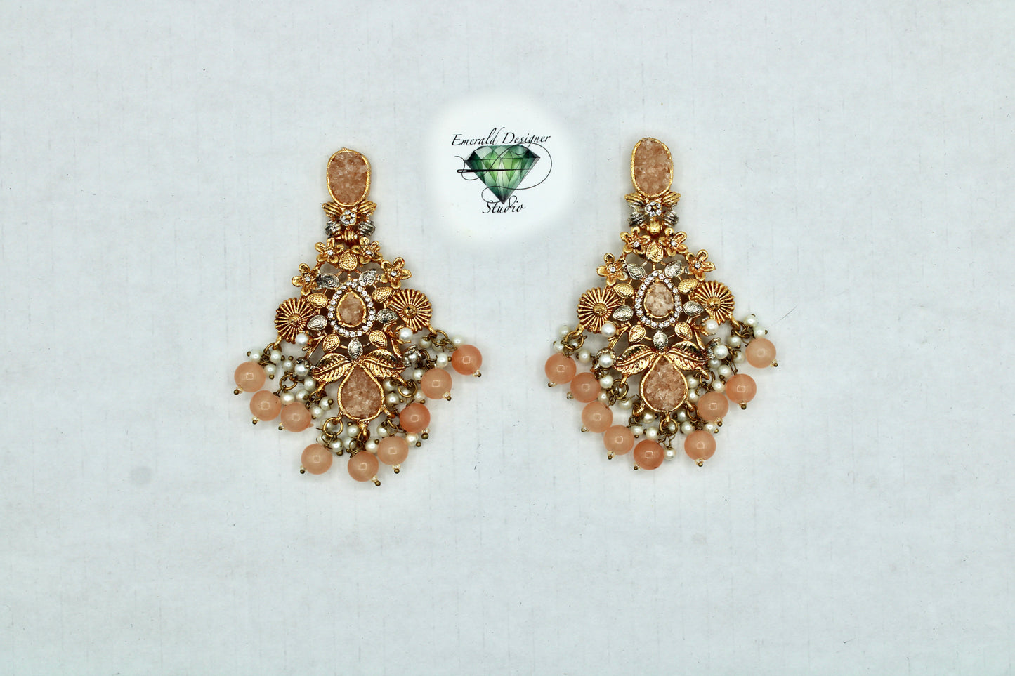 Crushed Stone and Faux Pearl Earrings - E4010