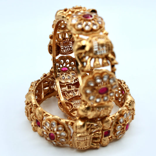 Traditional Cubic Zirconia Kada Set With Elephant Design - E2203