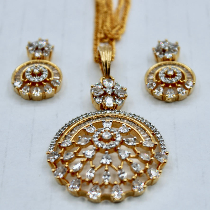 Golden Cubic Zirconia Pendant Set - E2284