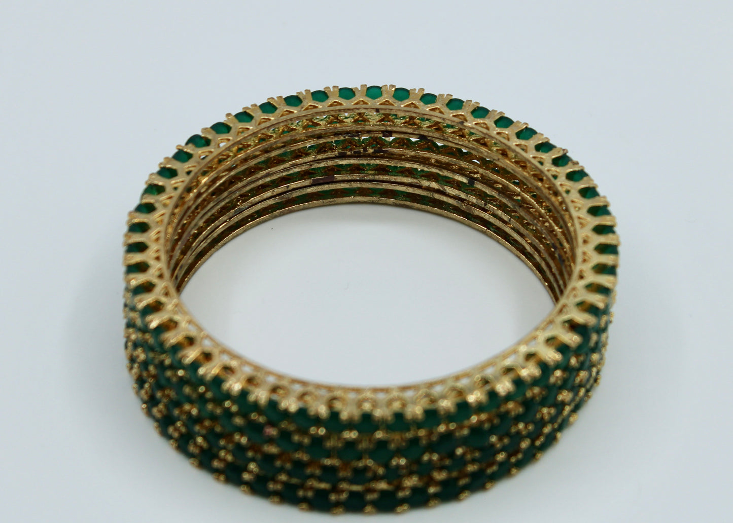 Traditional Golden Cubic Zironia Bangle Set - E2249