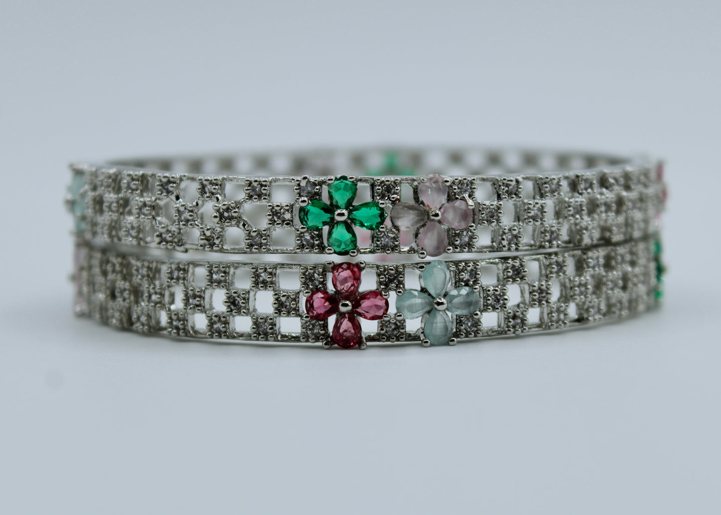 Floral Cubic Zirconia Bangle Set - E2252