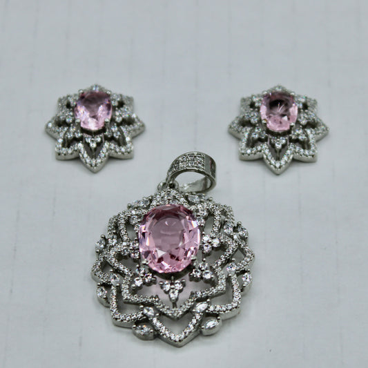 Oval-Cut Floral Cubic Zirconia Pendant Set - E2276