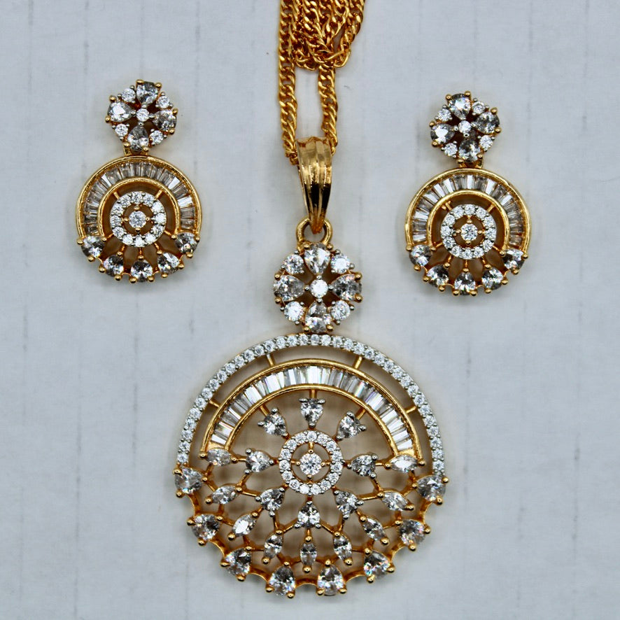 Golden Cubic Zirconia Pendant Set - E2284