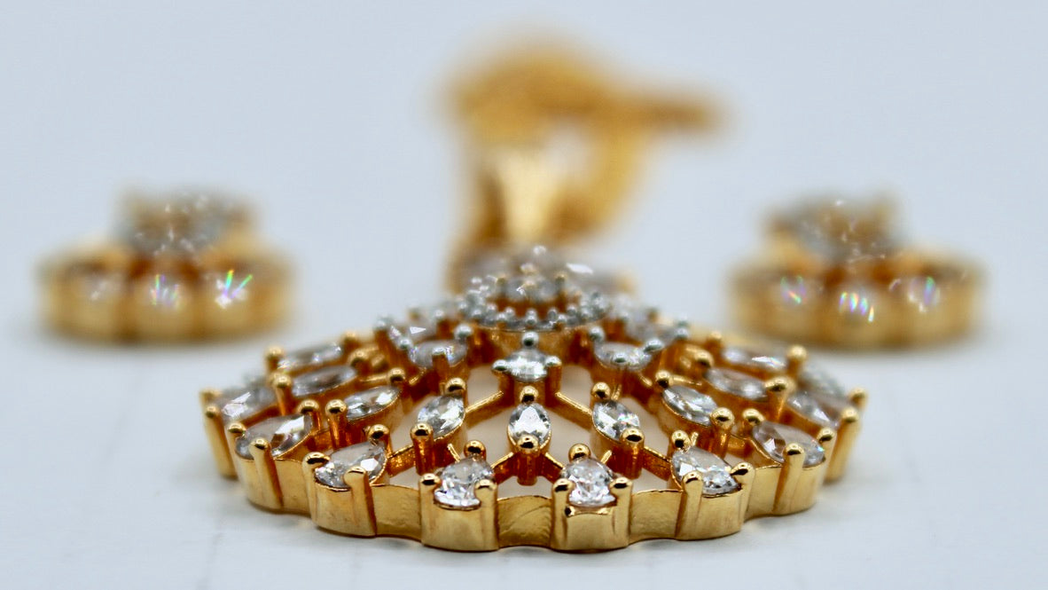 Golden Cubic Zirconia Pendant Set - E2284