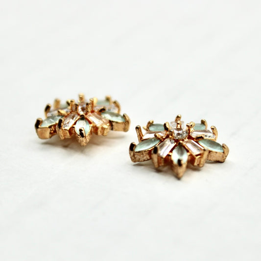 Two-Toned Floral Cubic Zirconia Studs - E2342