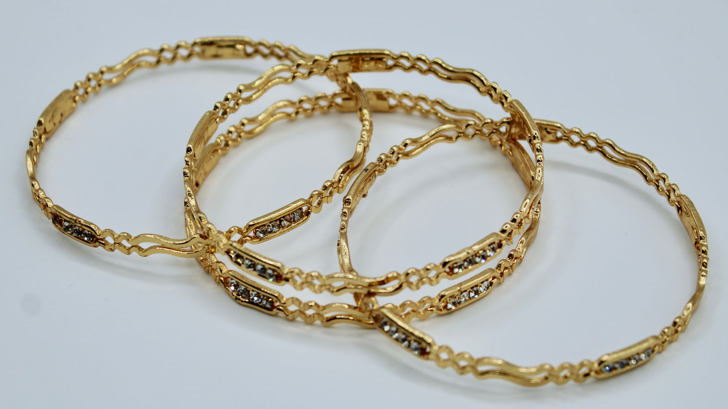 Cubic Zirconia Studded Golden Bangle Set - E2257