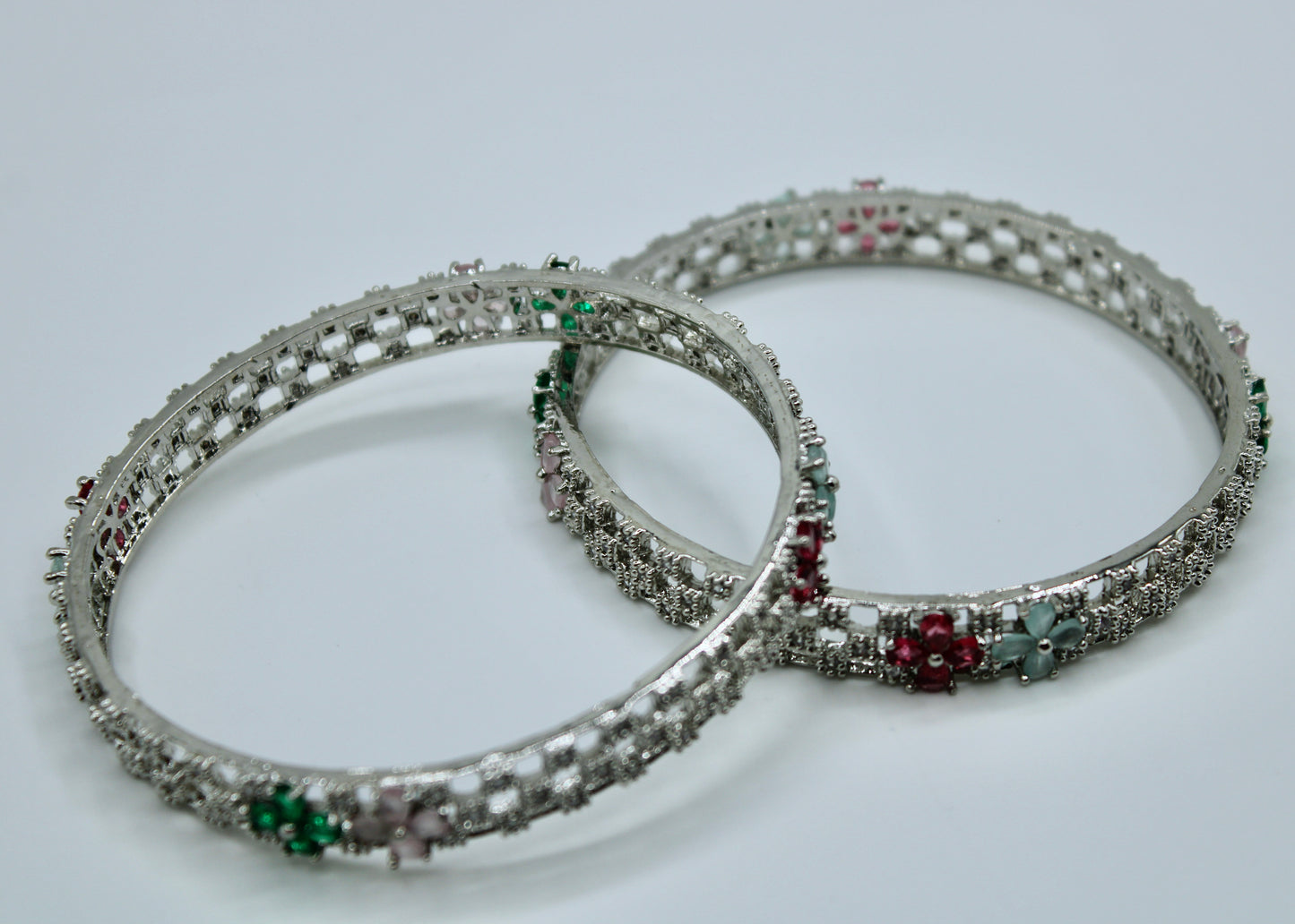 Floral Cubic Zirconia Bangle Set - E2252