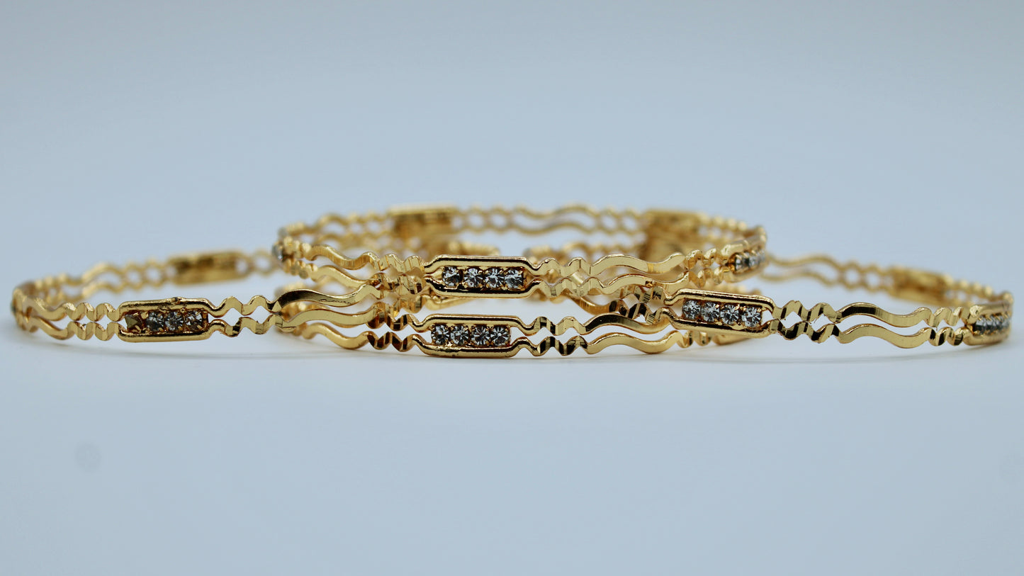 Cubic Zirconia Studded Golden Bangle Set - E2257