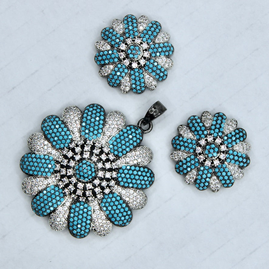 Contrasting Floral Cubic Zirconia Pendant Set - E2282