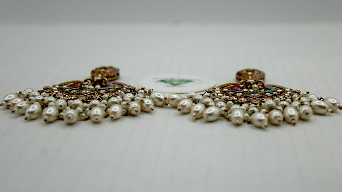 Nauratan Bead and Faux Kundan Earrings - E567