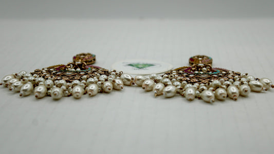 Nauratan Bead and Faux Kundan Earrings - E567