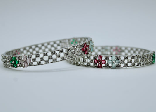 Floral Cubic Zirconia Bangle Set - E2252