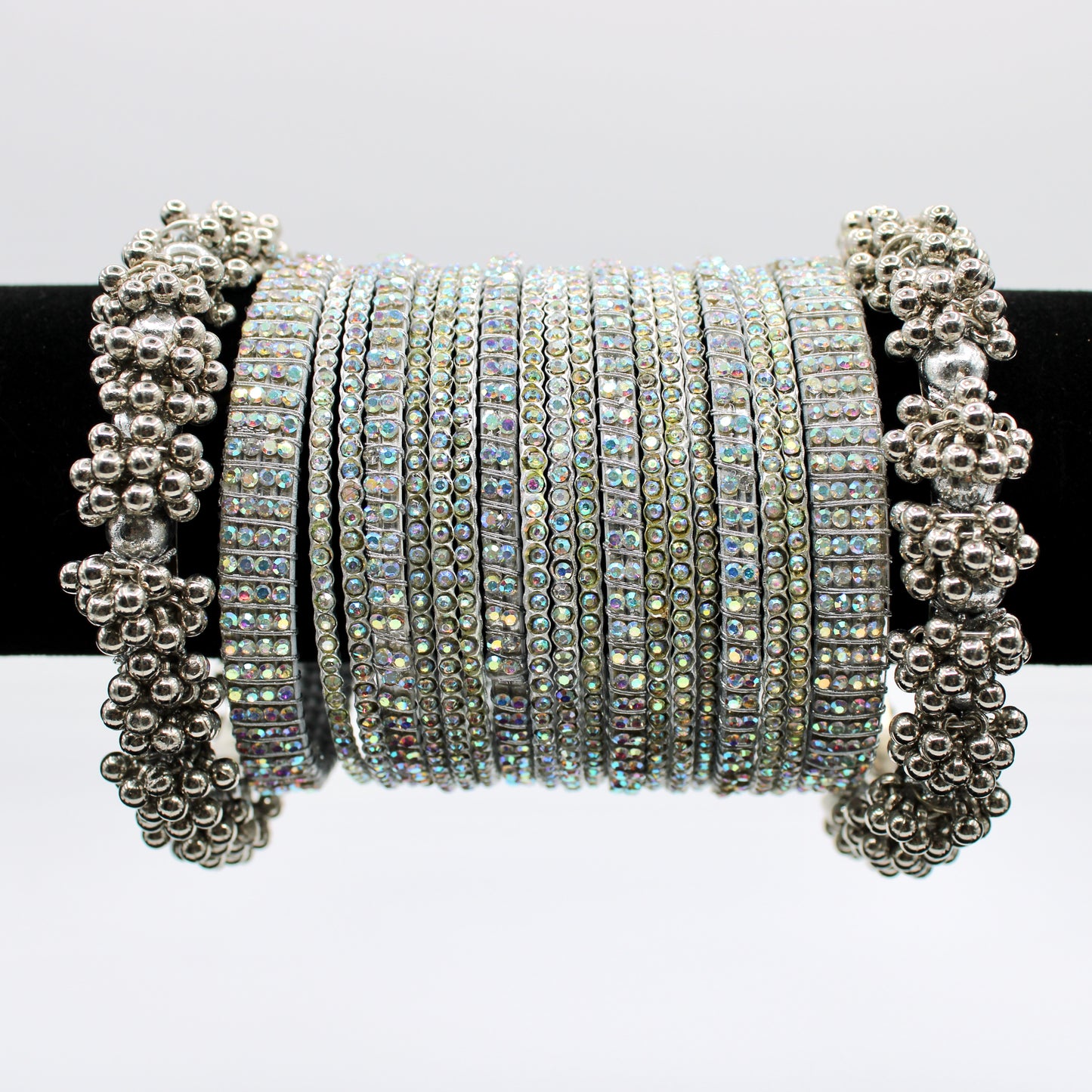 Silver Rhinestone Bangle and Kada Set - E504