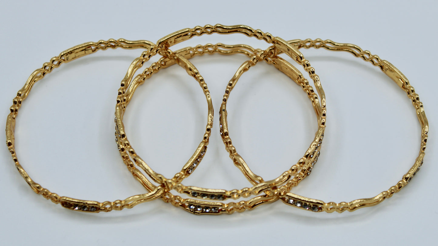 Cubic Zirconia Studded Golden Bangle Set - E2257