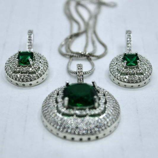 Cushion-Cut Cubic Zirconia Pendant Set - E2288