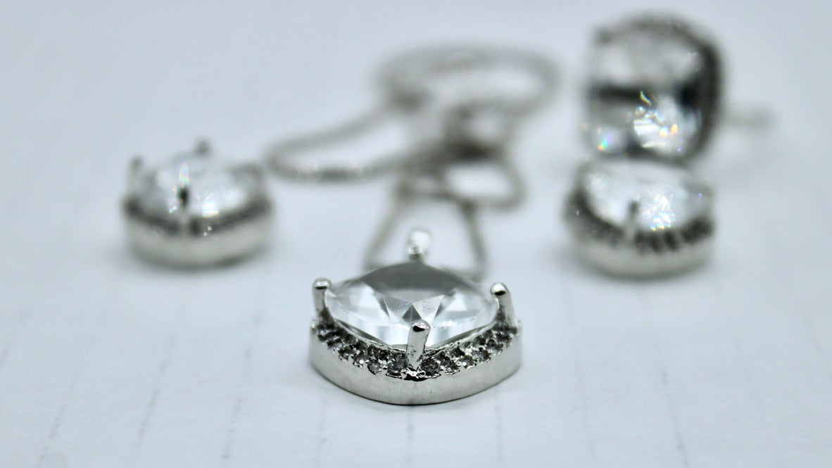 Old Mine Cut Cubic Zirconia Pendant and Ring Set - E2287