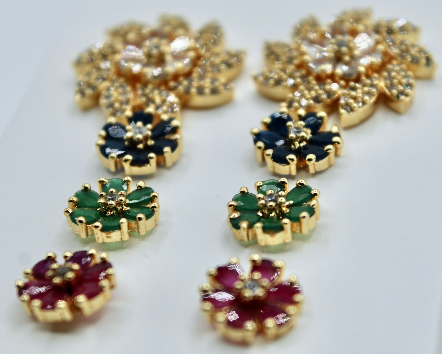 4-in-1 Cubic Zirconia Floral Studs - E2350