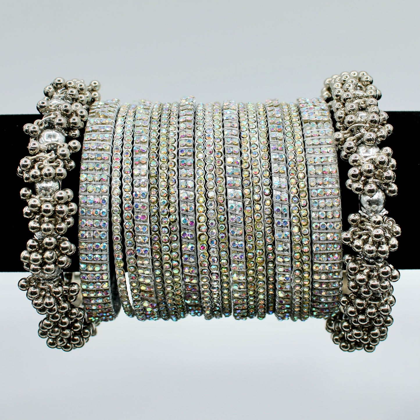 Silver Rhinestone Bangle and Kada Set - E504
