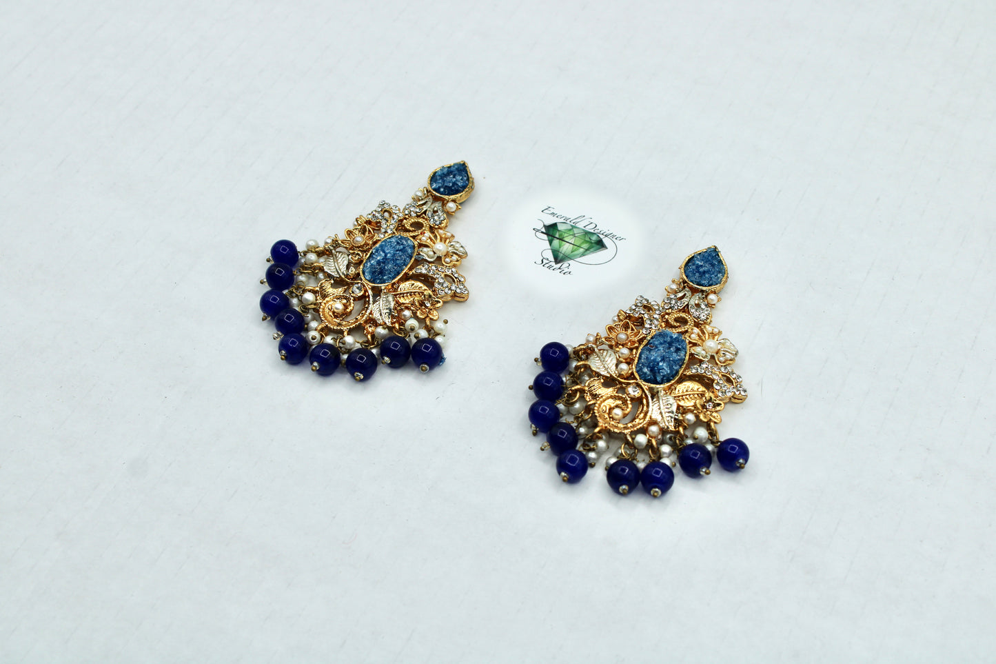 Crushed Stone and Faux Pearl Earrings - E4010