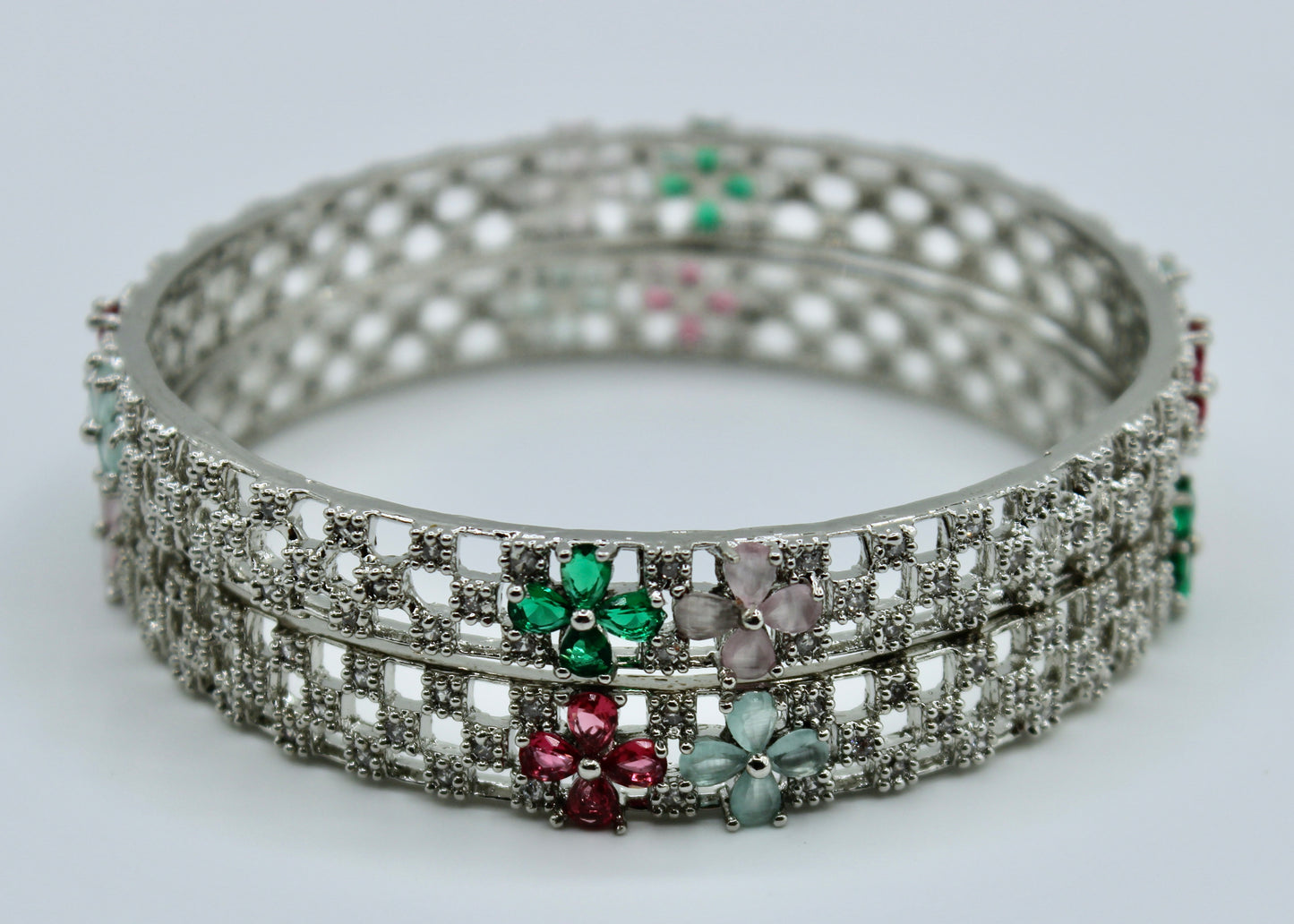 Floral Cubic Zirconia Bangle Set - E2252