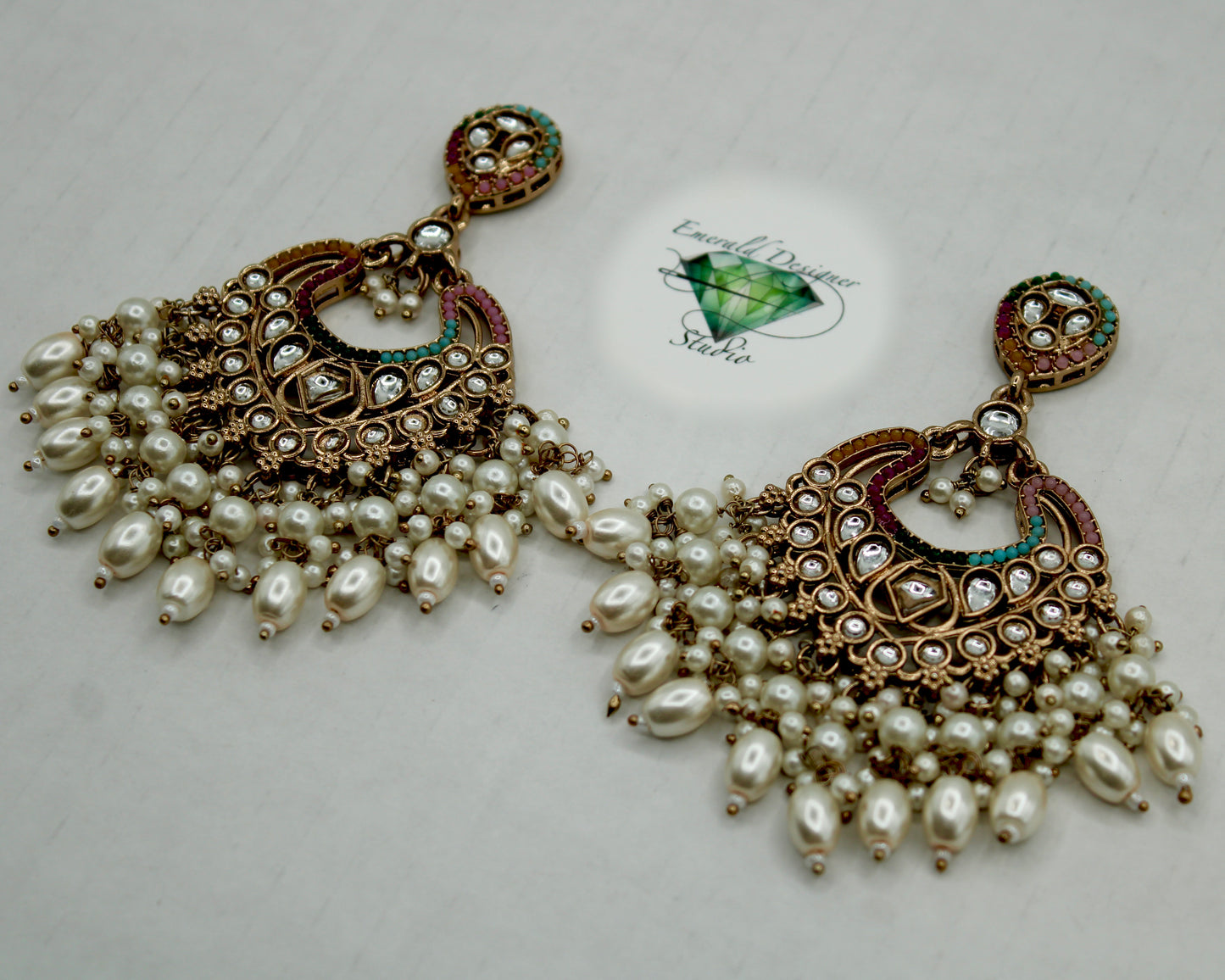 Nauratan Bead and Faux Kundan Earrings - E567