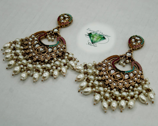 Nauratan Bead and Faux Kundan Earrings - E567