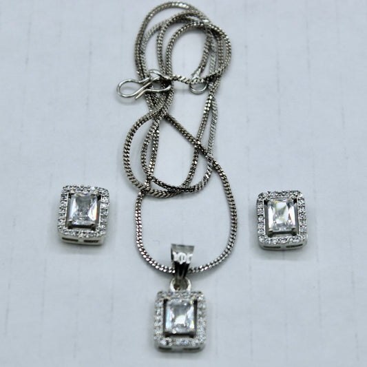 Baguette Cut Cubic Zirconia Pendant Set - E2293