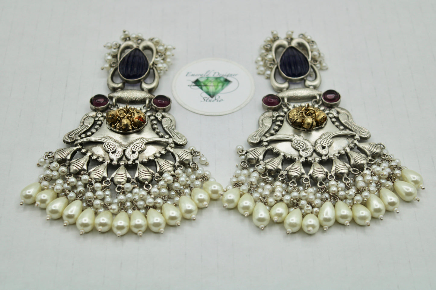Oxidized Earrings With Faux Pearls - E1227