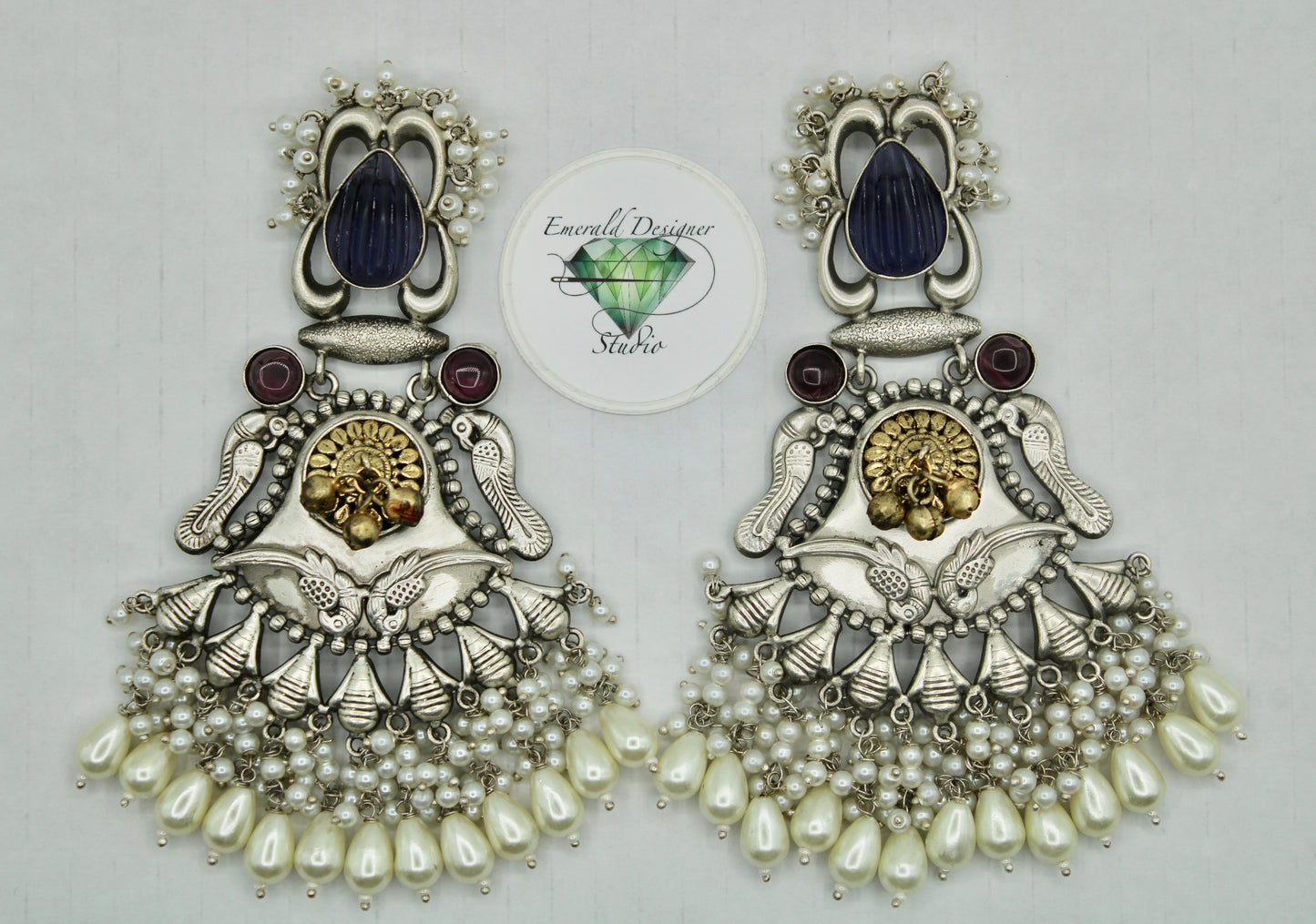 Oxidized Earrings With Faux Pearls - E1227