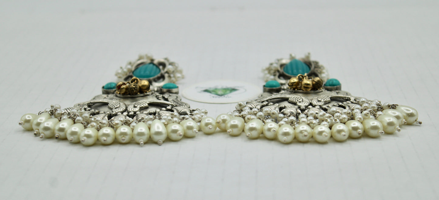 Oxidized Earrings With Faux Pearls - E1227