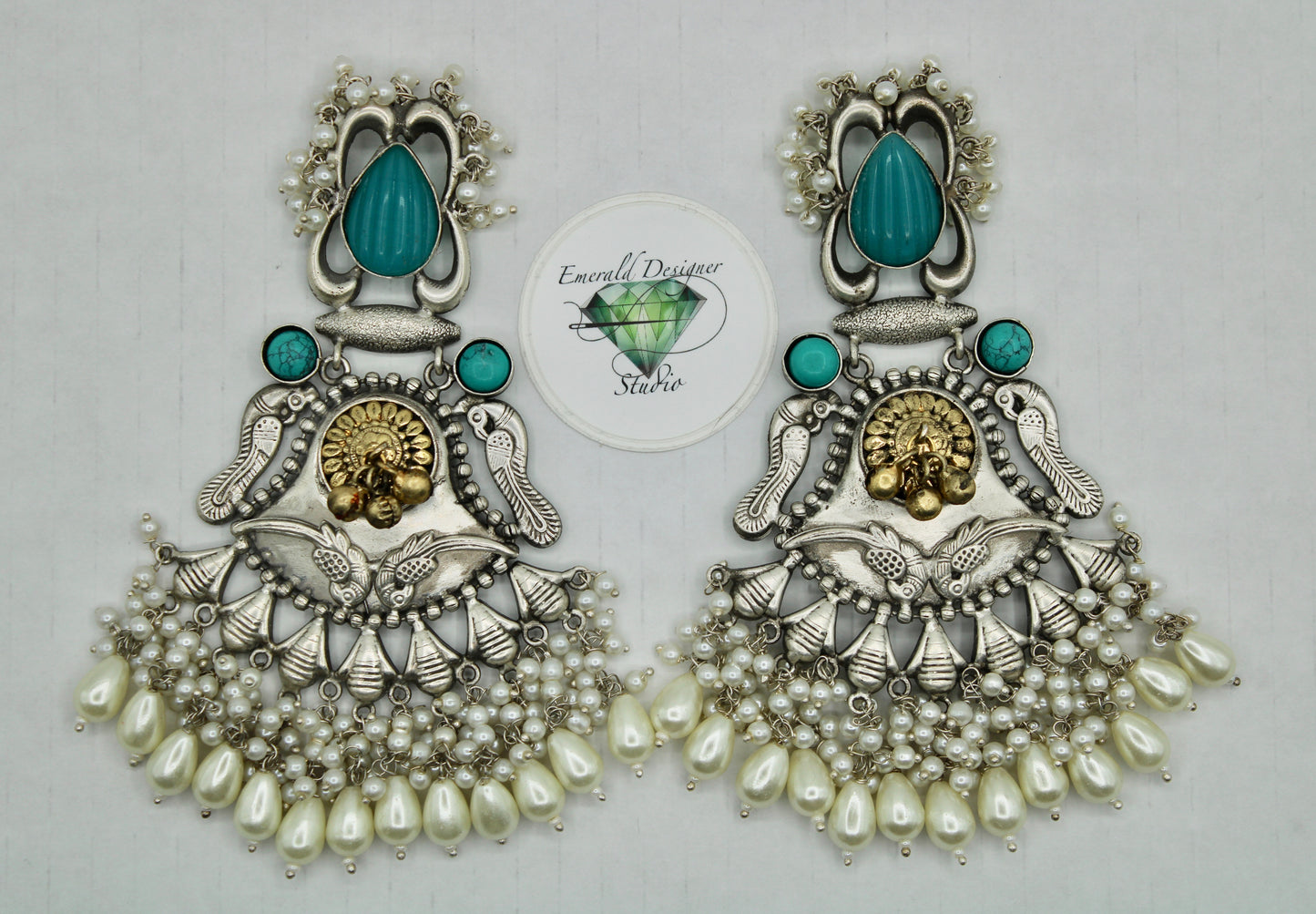 Oxidized Earrings With Faux Pearls - E1227