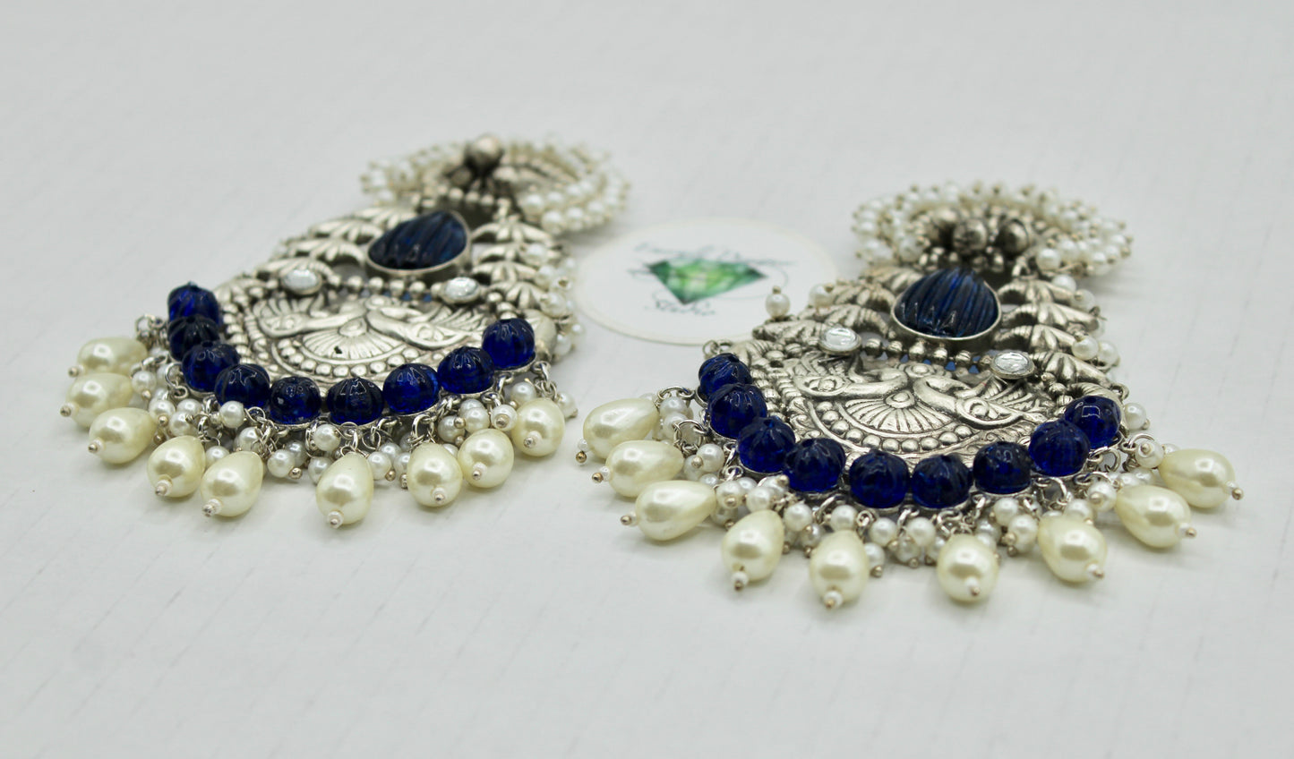 Oxidized Kundan and Faux Pearl Earrings - E1228