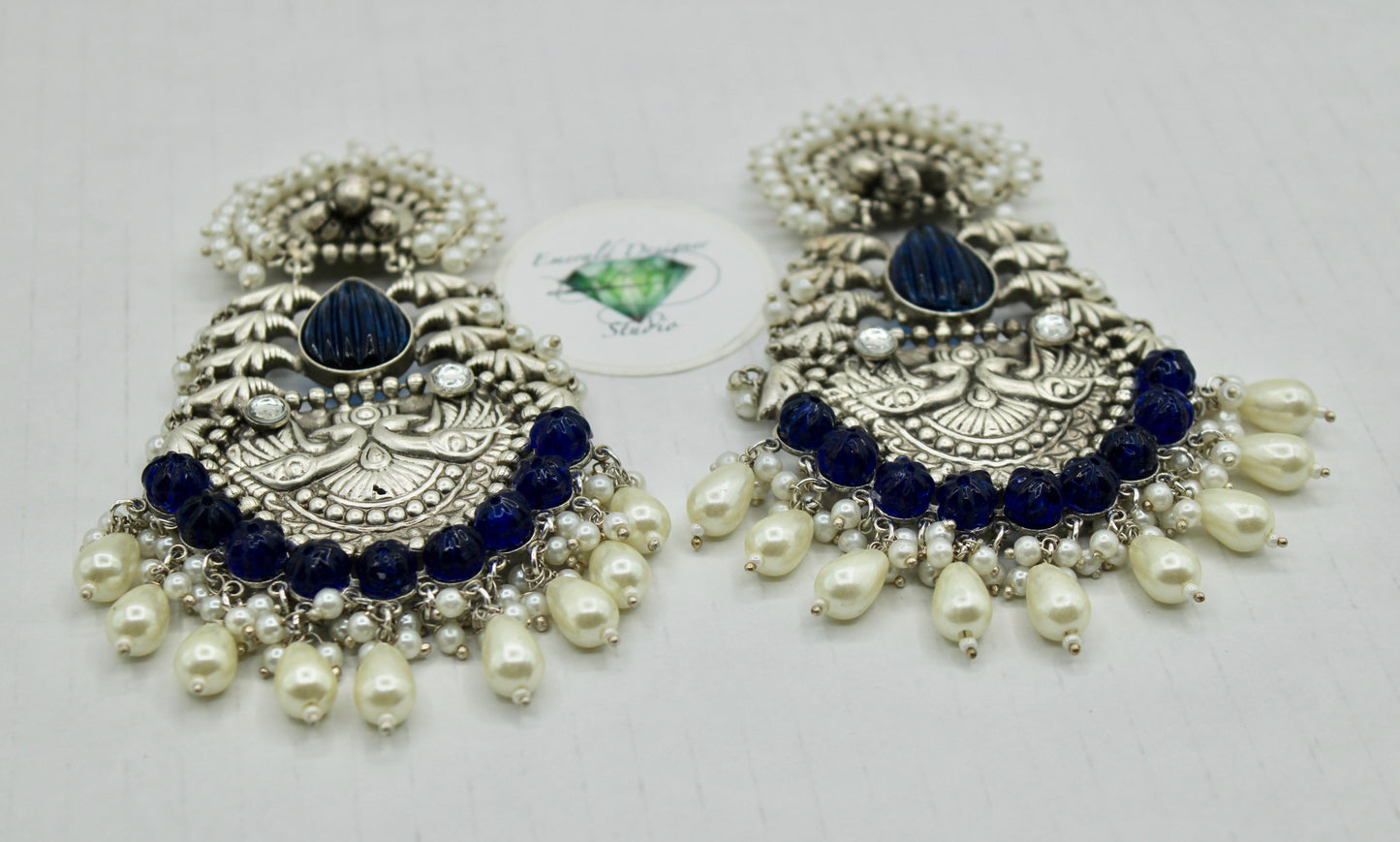 Oxidized Kundan and Faux Pearl Earrings - E1228