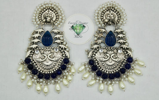 Oxidized Kundan and Faux Pearl Earrings - E1228