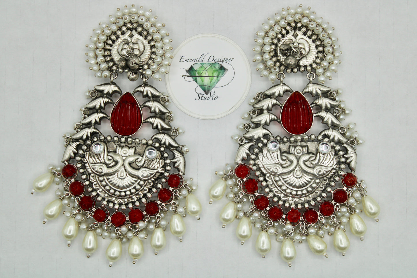 Oxidized Kundan and Faux Pearl Earrings - E1228